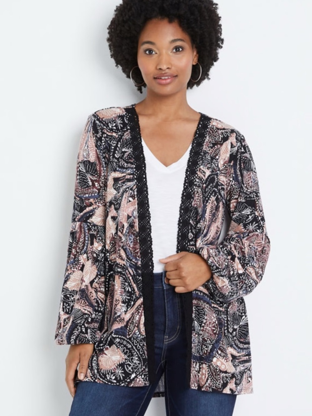Maurices Paisley Open-Front Kimono Cardigan Size 2